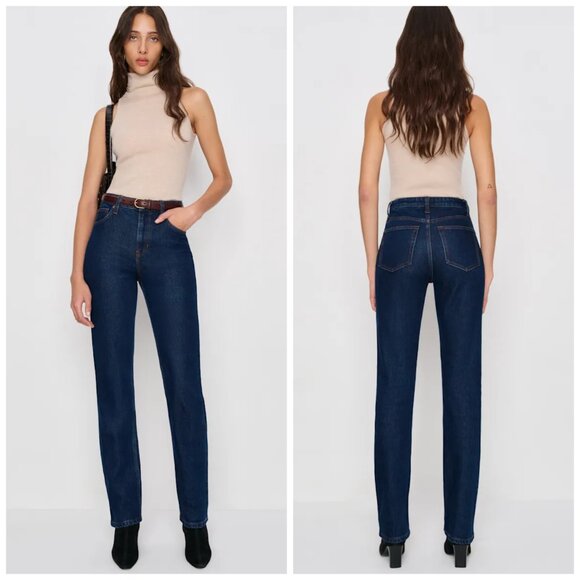 NEW Reformation Jeans *SAMPLE* Selvedge Straight Leg Dark Wash Blue size 27 - Picture 1 of 12